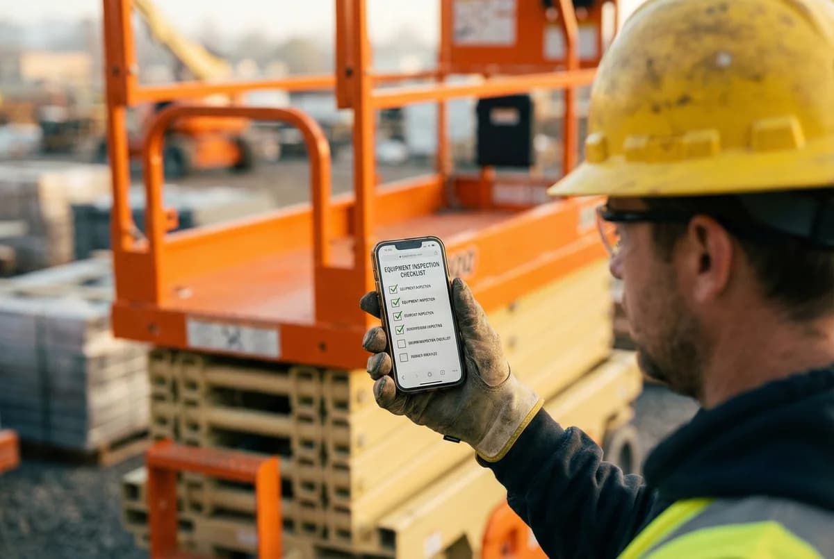 Worker conducting digital equipment safety inspection
